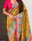 Mustard Yellow Pure Viscose Silk Position Printed Darbari Saree