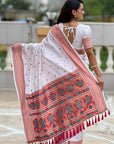 White Checks Paithani Silk Zari Woven Saree