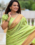 Pastel Green Checks Paithani Silk Zari Woven Saree