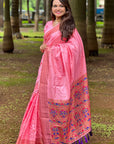 Baby Pink Checks Paithani Silk Zari Woven Saree