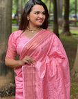 Baby Pink Checks Paithani Silk Zari Woven Saree