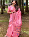 Baby Pink Checks Paithani Silk Zari Woven Saree