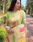 Mint Green Organza Multicolor Latest Zari Woven Saree