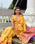 Yellow Checks Paithani Silk Zari Woven Saree