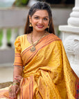 Yellow Checks Paithani Silk Zari Woven Saree