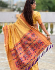 Yellow Checks Paithani Silk Zari Woven Saree