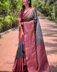 Grey Kanchipuram Tissue Silk Traditional Zari Woven Saree