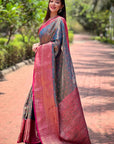 Grey Kanchipuram Tissue Silk Traditional Zari Woven Saree