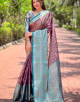 Purple Kanchipuram Tissue Silk Traditional Zari Woven Saree