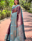 Purple Kanchipuram Tissue Silk Traditional Zari Woven Saree