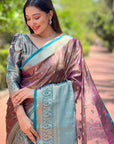 Purple Kanchipuram Tissue Silk Traditional Zari Woven Saree