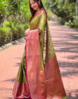 Drab Green Kanchipuram Tissue Silk Traditional Zari Woven Saree