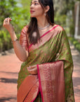 Drab Green Kanchipuram Tissue Silk Traditional Zari Woven Saree