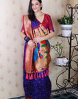 Violet Bandhani Paithani Silk Zari Woven Saree