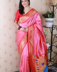Baby Pink Bandhani Paithani Silk  Zari Woven Saree