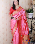 Baby Pink Bandhani Paithani Silk  Zari Woven Saree