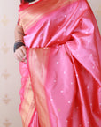 Baby Pink Bandhani Paithani Silk  Zari Woven Saree