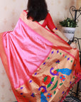 Baby Pink Bandhani Paithani Silk  Zari Woven Saree