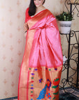 Baby Pink Bandhani Paithani Silk  Zari Woven Saree