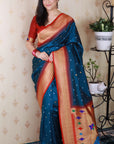 Denim Blue Bandhani Silk  Zari Woven Saree