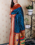 Denim Blue Bandhani Silk  Zari Woven Saree