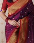 Wine Bandhani Paithani Silk Zari Woven Saree