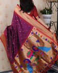 Wine Bandhani Paithani Silk Zari Woven Saree