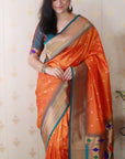 Orange Bandhani Paithani Silk Zari Woven Saree