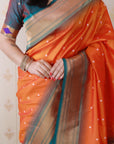 Orange Bandhani Paithani Silk Zari Woven Saree