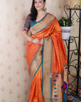 Orange Bandhani Paithani Silk Zari Woven Saree