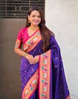 Violet Soft Silk Swan Rajhans Paithani Saree