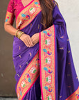 Violet Soft Silk Swan Rajhans Paithani Saree