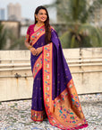Violet Soft Silk Swan Rajhans Paithani Saree