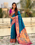 Blue Soft Silk Swan Rajhans Paithani Saree