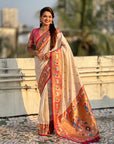 Cream Soft Silk Swan Rajhans Paithani Saree