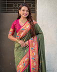 Mehendi Green Soft Silk Swan Rajhans Paithani Saree