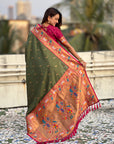 Mehendi Green Soft Silk Swan Rajhans Paithani Saree