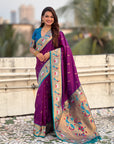 Purple Soft Silk Swan Rajhans Paithani Saree