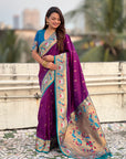 Purple Soft Silk Swan Rajhans Paithani Saree