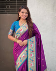 Purple Soft Silk Swan Rajhans Paithani Saree