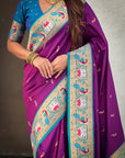 Purple Soft Silk Swan Rajhans Paithani Saree