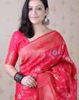 Pink Banarasi Jaal Soft Silk Gold Zari Meenakari Woven Saree