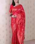 Pink Banarasi Jaal Soft Silk Gold Zari Meenakari Woven Saree