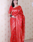 Pink Banarasi Jaal Soft Silk Gold Zari Meenakari Woven Saree