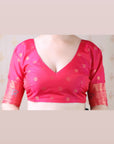 Pink Banarasi Jaal Soft Silk Gold Zari Meenakari Woven Saree