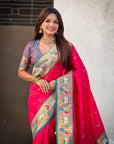 Pink Soft Silk Swan Rajhans Paithani Saree