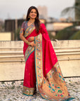Pink Soft Silk Swan Rajhans Paithani Saree