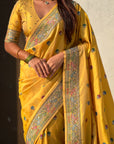 Dark Yellow Baluchari Silk Zari Woven Saree