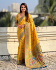 Dark Yellow Baluchari Silk Zari Woven Saree