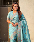Sea Blue Baluchari Silk Zari Woven Saree